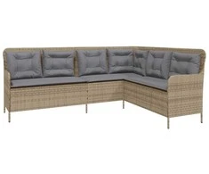 Sodo sofa su pagalvėlėmis, smėlio, poliratanas, L formos