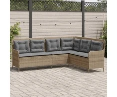 Sodo sofa su pagalvėlėmis, smėlio, poliratanas, L formos