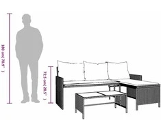 Sodo sofa su stalu/pagalvėlėmis, juoda, poliratanas, L formos