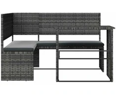 Sodo sofa su stalu/pagalvėlėmis, pilka, poliratanas, L formos