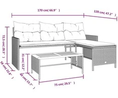 Sodo sofa su stalu/pagalvėlėmis, smėlio, poliratanas, L formos