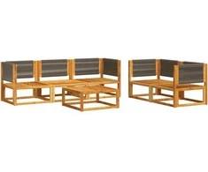 Sodo sofos komplektas su pagalvėmis, 6 dalių, akacijos masyvas