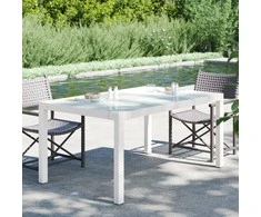 Sodo stalas, baltas, 150x90x75cm, grūdintas stiklas/poliratanas