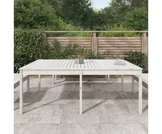 Sodo stalas, baltas, 203,5x100x76cm, pušies medienos masyvas