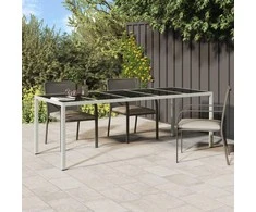 Sodo stalas, baltas, 250x100x75cm, poliratanas ir stiklas