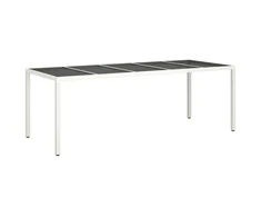 Sodo stalas, baltas, 250x100x75cm, poliratanas ir stiklas