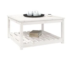 Sodo stalas, baltas, 82,5x82,5x45cm, pušies medienos masyvas