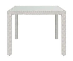 Sodo stalas, baltas, 90x90x75cm, grūdintas stiklas/poliratanas