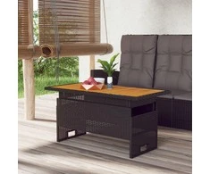 Sodo stalas, juodas, 100x50x43/63cm, akacija ir poliratanas