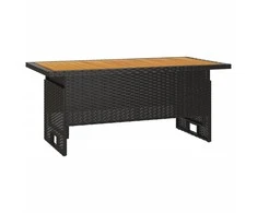 Sodo stalas, juodas, 100x50x43/63cm, akacija ir poliratanas