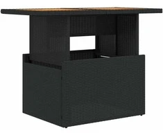 Sodo stalas, juodas, 100x55x73cm, poliratanas/akacijos mediena