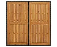 Sodo stalas, juodas, 109x107x74cm, poliratanas ir akacija