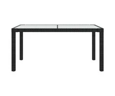 Sodo stalas, juodas, 150x90x75cm, grūdintas stiklas/poliratanas