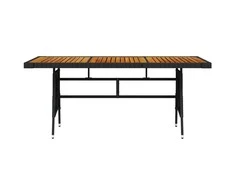 Sodo stalas, juodas, 160x70x72cm, poliratanas ir akacija