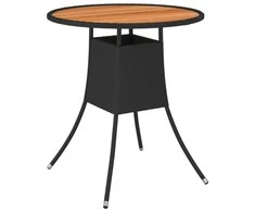 Sodo stalas, juodas, 70cm skersmens, poliratanas ir akacija