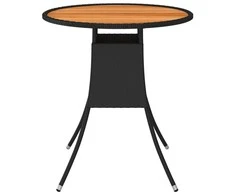 Sodo stalas, juodas, 70cm skersmens, poliratanas ir akacija