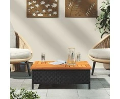 Sodo stalas, juodas, 70x70x25cm, ratanas ir akacijos mediena