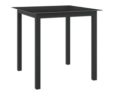 Sodo stalas, juodas, 80x80x74cm, aliuminis ir stiklas