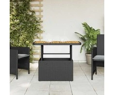 Sodo stalas, juodas, 90x55x71cm, poliratanas/akacijos mediena