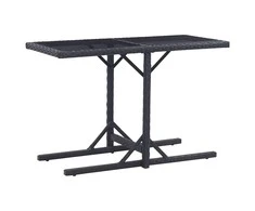 Sodo stalas, juodos spalvos, 110x53x72cm, stiklas, poliratanas