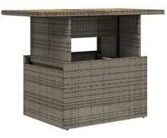 Sodo stalas, pilkas, 100x55x73cm, poliratanas/akacijos mediena
