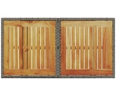 Sodo stalas, pilkas, 100x55x73cm, poliratanas/akacijos mediena
