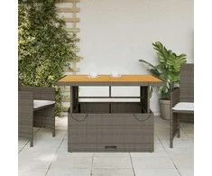 Sodo stalas, pilkas, 110x110x71cm, poliratanas/akacijos mediena
