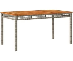 Sodo stalas, pilkas, 140x80x75cm, poliratanas ir akacija