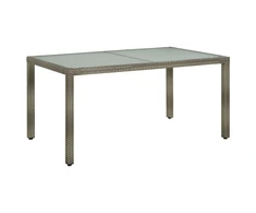 Sodo stalas, pilkas, 150x90x75cm, grūdintas stiklas/poliratanas