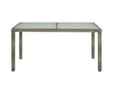 Sodo stalas, pilkas, 150x90x75cm, grūdintas stiklas/poliratanas