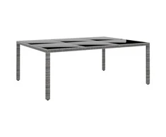 Sodo stalas, pilkas, 200x150x75cm, stiklas/poliratanas