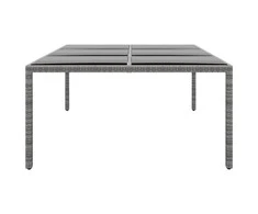 Sodo stalas, pilkas, 200x150x75cm, stiklas/poliratanas