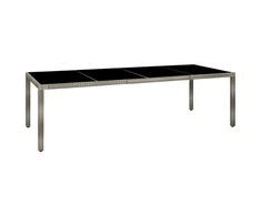 Sodo stalas, pilkas, 250x100x75cm, stiklas ir poliratanas
