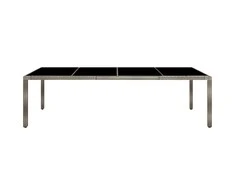 Sodo stalas, pilkas, 250x100x75cm, stiklas ir poliratanas