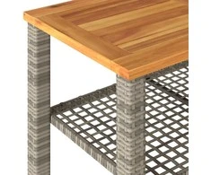 Sodo stalas, pilkas, 70x38x42cm, poliratanas/akacijos mediena