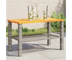 Sodo stalas, pilkas, 70x38x42cm, poliratanas/akacijos mediena