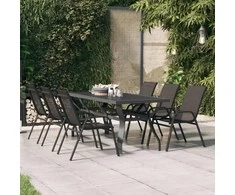 Sodo stalas, pilkas ir juodas, 180x80x70cm, plienas ir stiklas