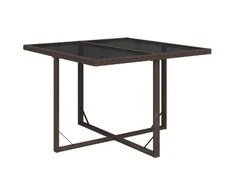 Sodo stalas, rudas, 109x107x74cm, poliratanas ir stiklas