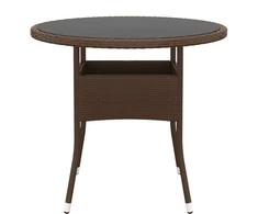 Sodo stalas, rudas, 80x75cm, grūdintas stiklas/poliratanas