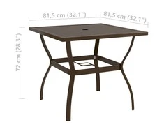 Sodo stalas, rudos spalvos, 81,5x81,5x72cm, plienas