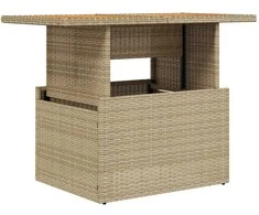 Sodo stalas, smėlio, 100x55x73cm, poliratanas/akacijos mediena