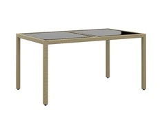 Sodo stalas, smėlio, 150x90x75cm, grūdintas stiklas/poliratanas