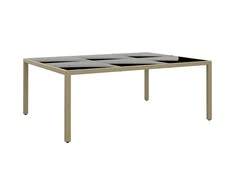 Sodo stalas, smėlio, 200x150x75cm, stiklas/poliratanas