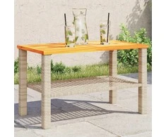 Sodo stalas, smėlio, 70x38x42cm, poliratanas/akacijos mediena