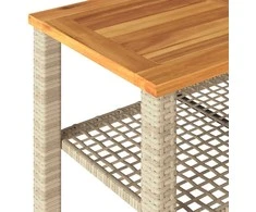 Sodo stalas, smėlio, 70x38x42cm, poliratanas/akacijos mediena