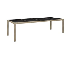 Sodo stalas, smėlio spalvos, 250x100x75cm, stiklas/poliratanas