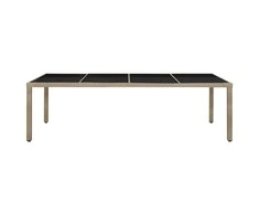 Sodo stalas, smėlio spalvos, 250x100x75cm, stiklas/poliratanas