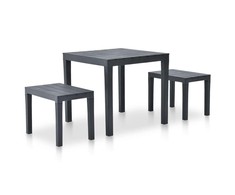 Lauko baldų komplektas Sodo stalas su 2 suoliukais, antracito spalvos, plastikas