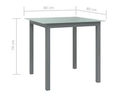 Sodo stalas, šviesiai pilkos, 80x80x74cm, aliuminis ir stiklas