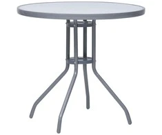 Sodo staliukas, šviesiai pilkas, 80cm, plienas ir stiklas